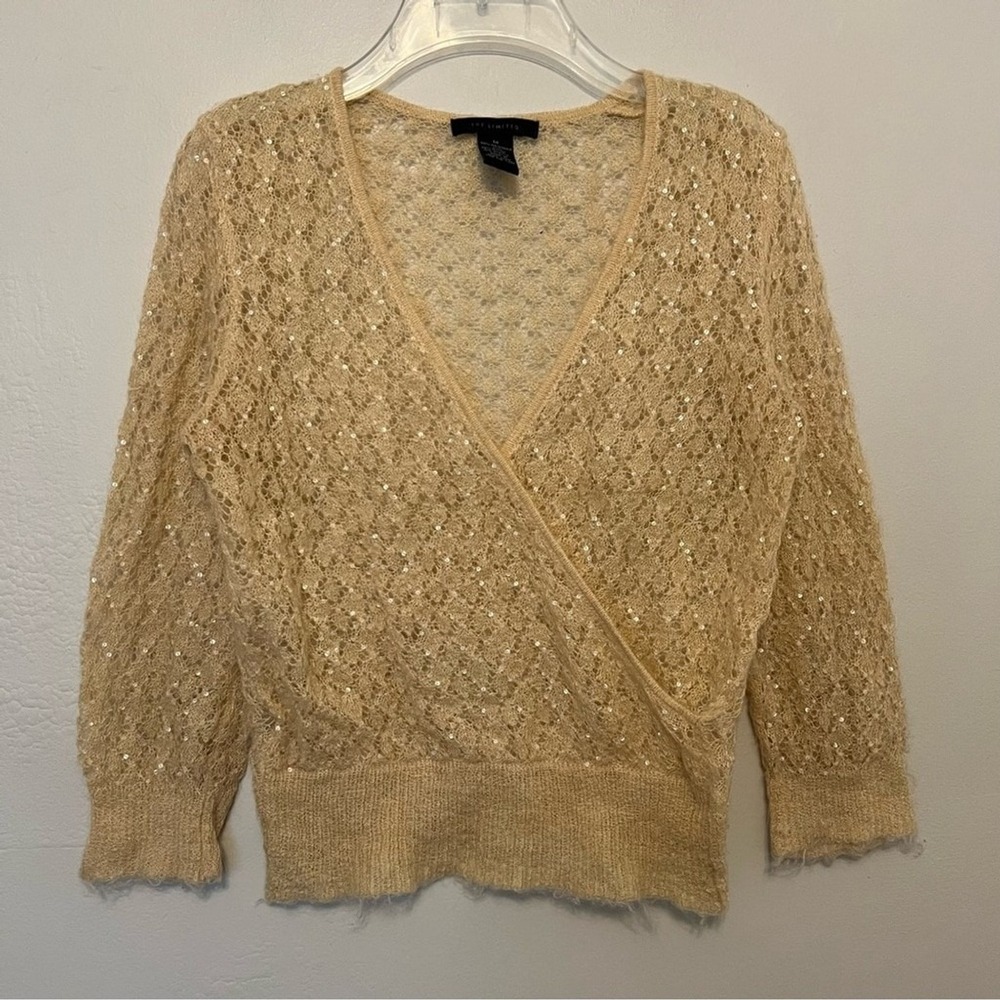 The Limited Beige Mohair Wool Blend Sequin Lace Wrap Sweater Medium